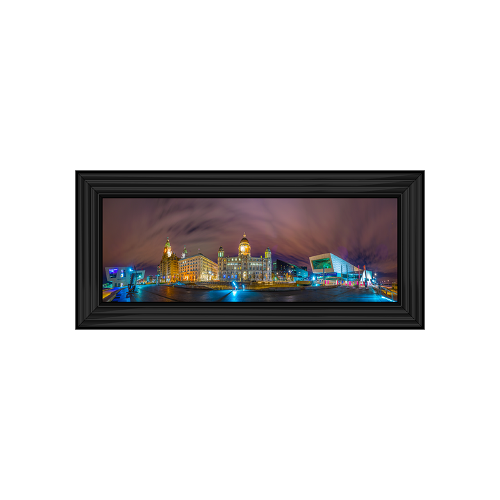 CY040 Night panorama of Three Graces and the museum of Liverpool