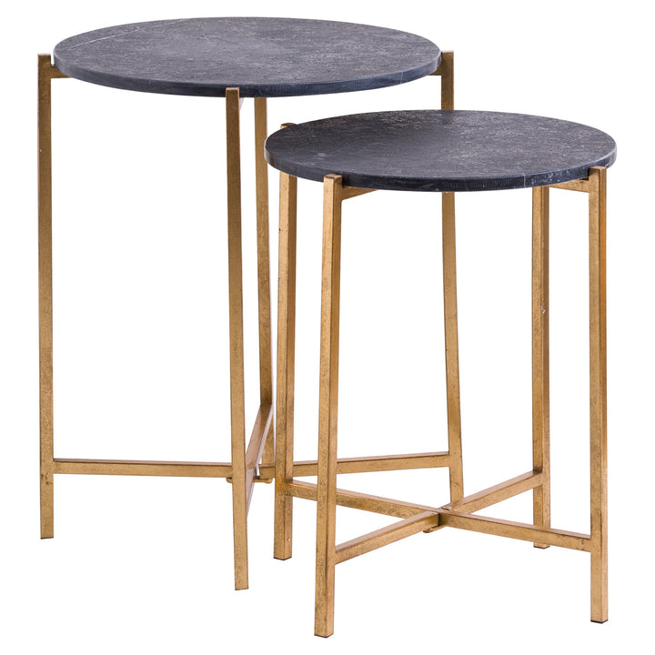 Set of 2 Gold & Black Marble Tables – Luxe Modern Elegance for Stylish Living