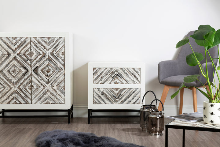 Lombok Bedside Table in White Finish with 2 Drawers