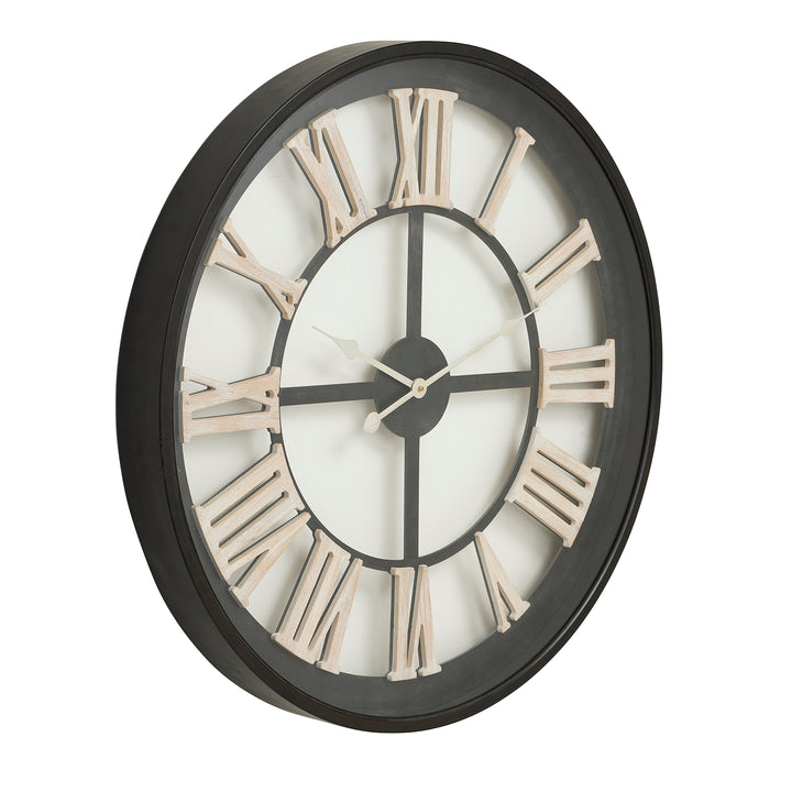 Black Frame Skeleton Clock with White Roman Numerals