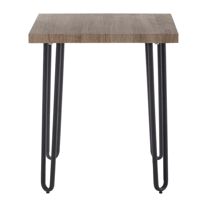 Borough Side Table with Wooden Top and Hairpin Metal Legs