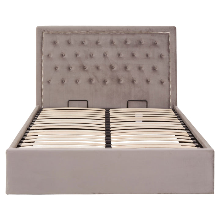 Hannah Grey Velvet Ottoman Double Bed