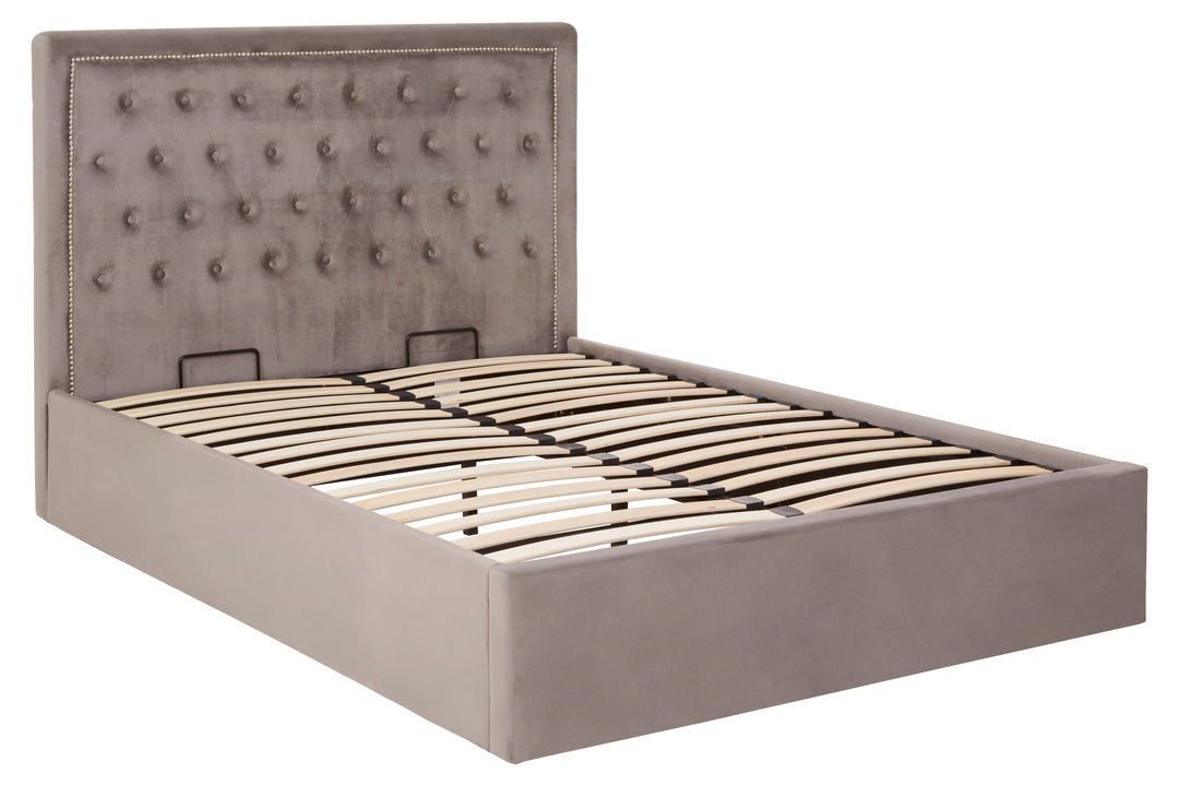 Hannah Grey Velvet Ottoman Double Bed