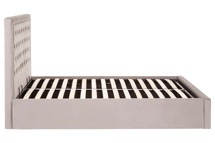 Hannah Grey Velvet Ottoman Double Bed