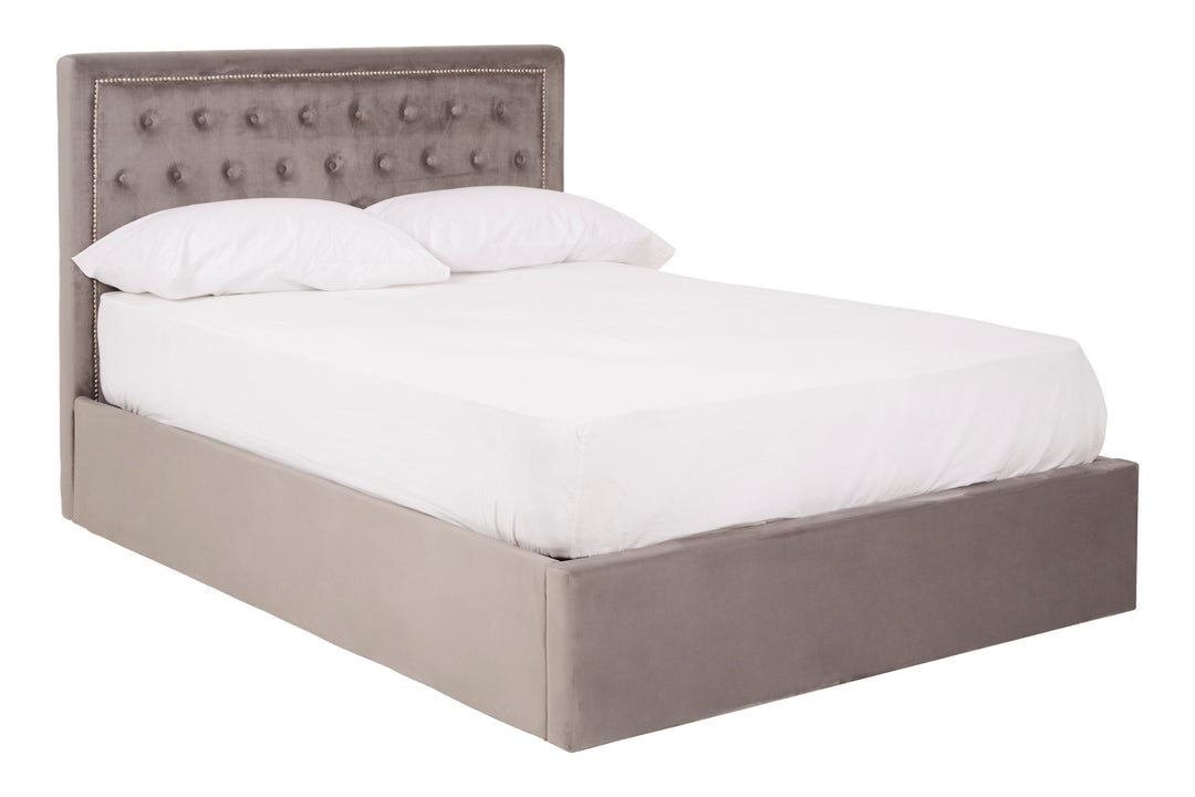 Hannah Grey Velvet Ottoman Double Bed