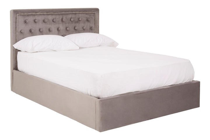 Hannah Grey Velvet Ottoman Double Bed