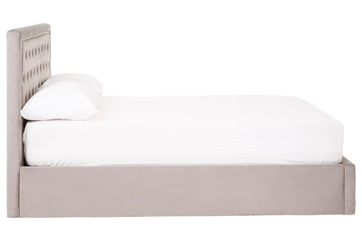 Hannah Grey Velvet Ottoman Double Bed