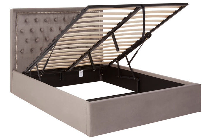 Hannah Grey Velvet Ottoman Double Bed