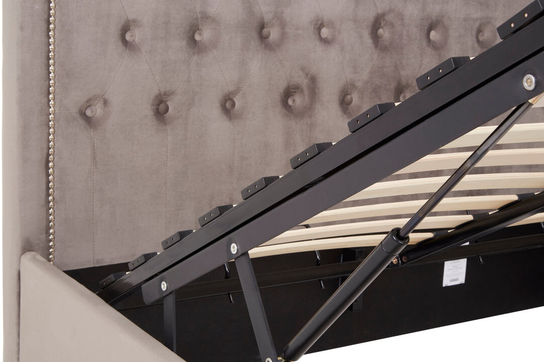 Stratford Velvet Ottoman Bed – Grey (Double)