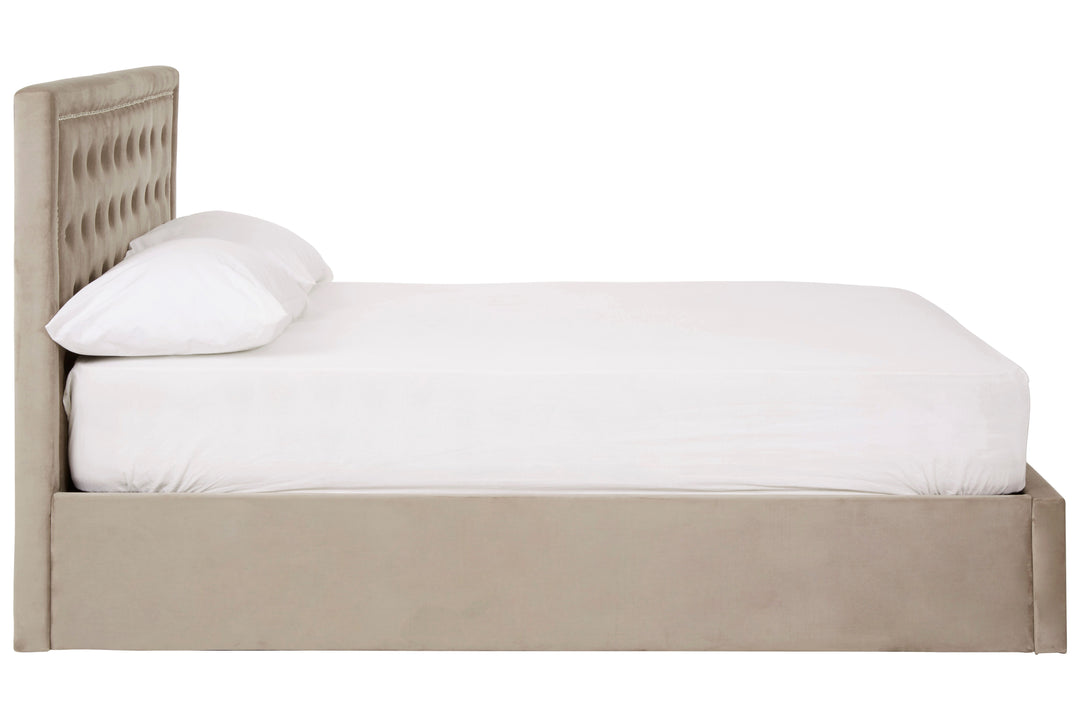 Hannah Mink Velvet Ottoman Double Bed