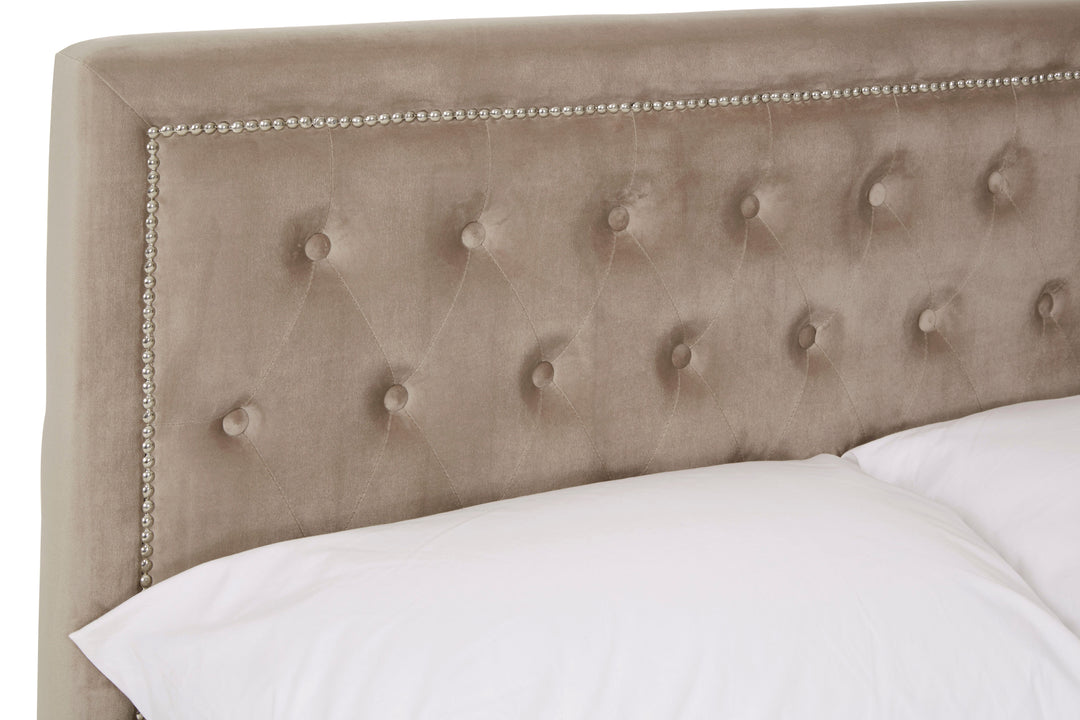 Hannah Mink Velvet Ottoman Double Bed