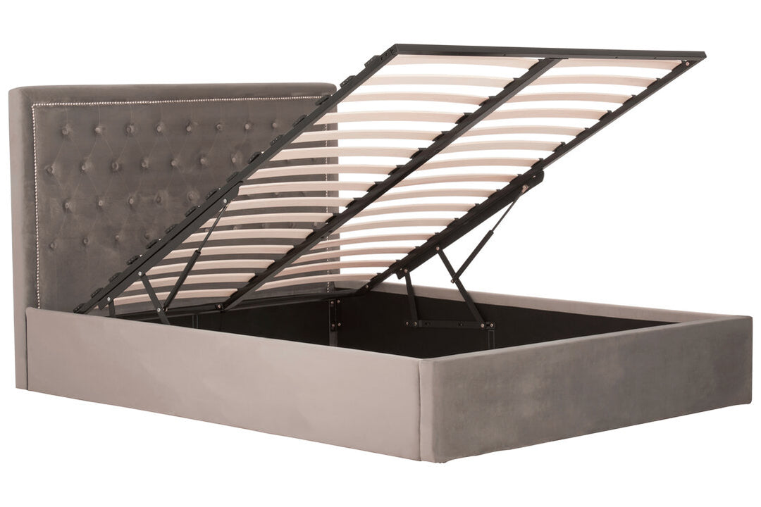 Stratford Velvet Ottoman Bed – Grey (King)
