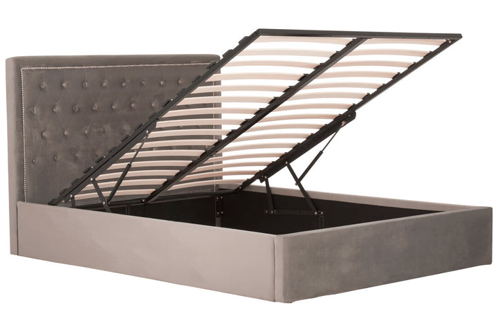 Stratford Velvet Ottoman Bed – Grey (King)