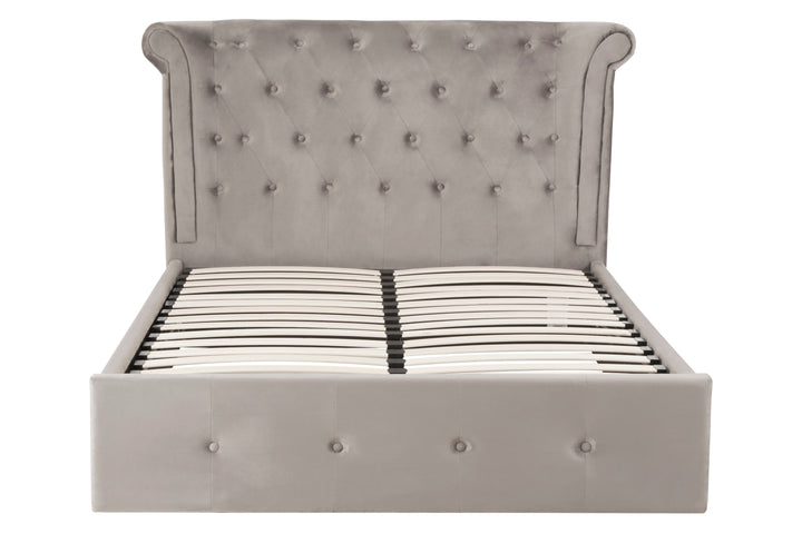 Edison Ottoman Double Bed in Grey Velvet Upholstery