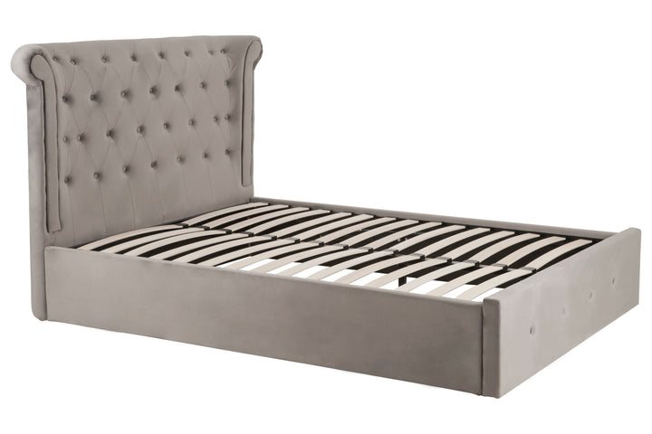 Edison Ottoman Double Bed in Grey Velvet Upholstery