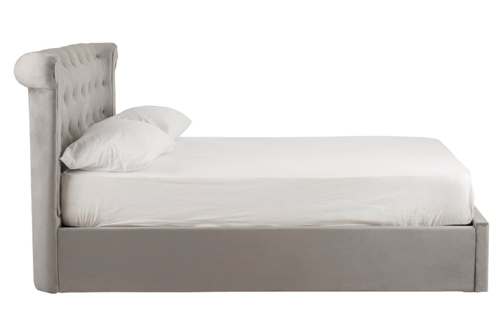 Edison Ottoman Double Bed in Grey Velvet Upholstery