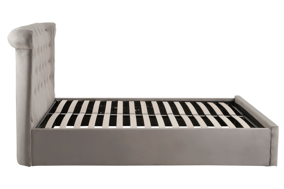 Lockwood Velvet Ottoman Bed – Grey (Double)