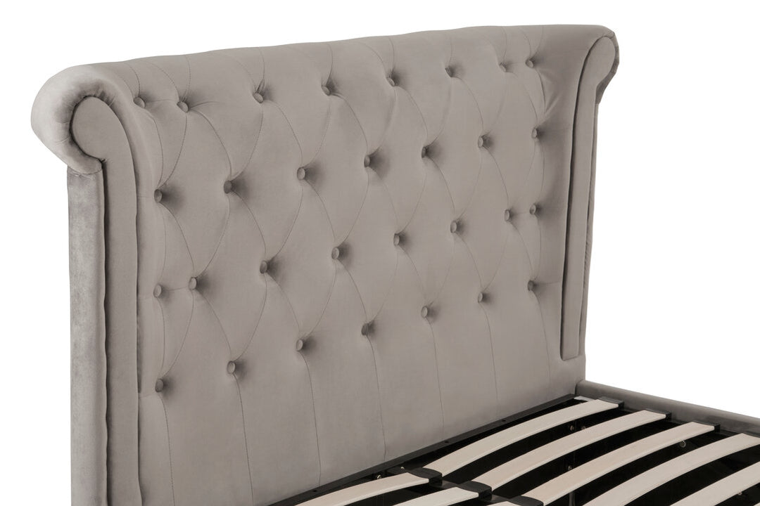 Lockwood Velvet Ottoman Bed – Grey (Double)