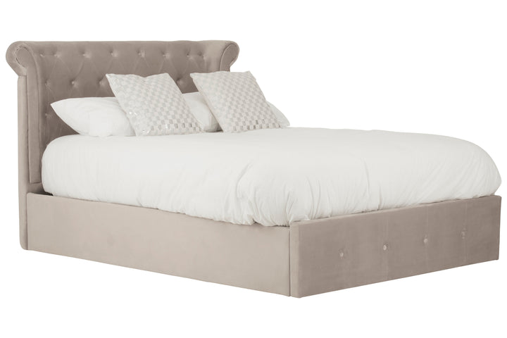 Edison Ottoman Double Bed in Mink Velvet Upholstery