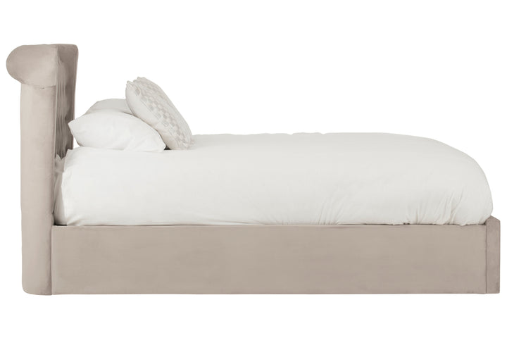 Edison Ottoman Double Bed in Mink Velvet Upholstery