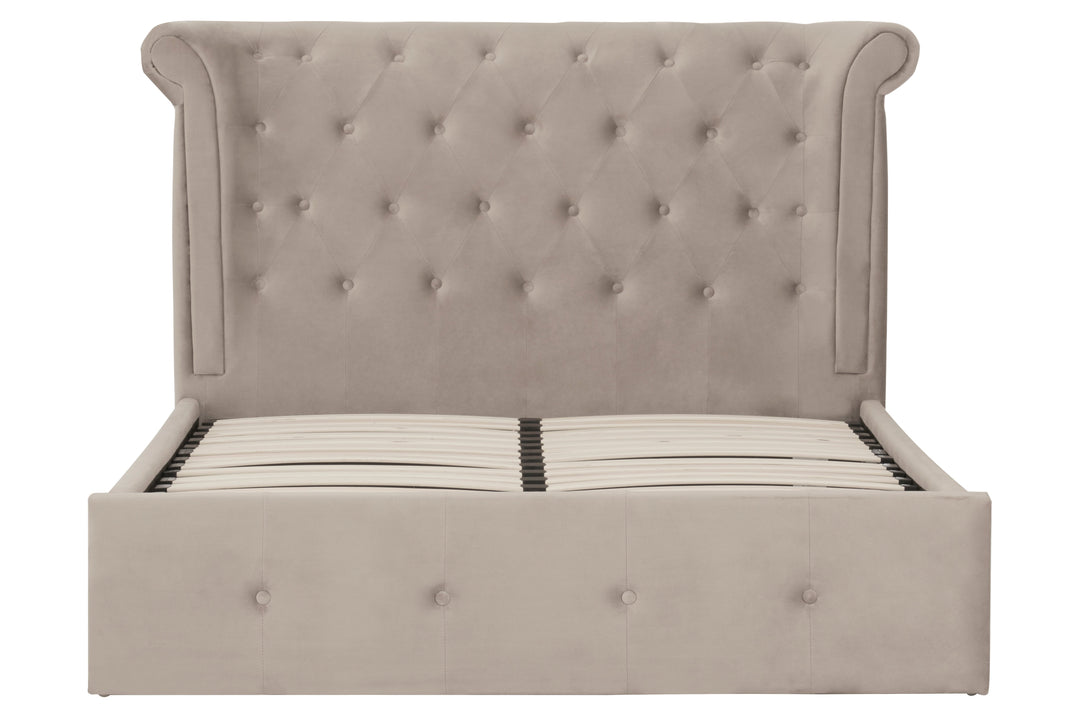 Edison Ottoman Double Bed in Mink Velvet Upholstery