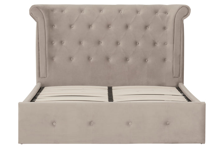 Edison Ottoman Double Bed in Mink Velvet Upholstery