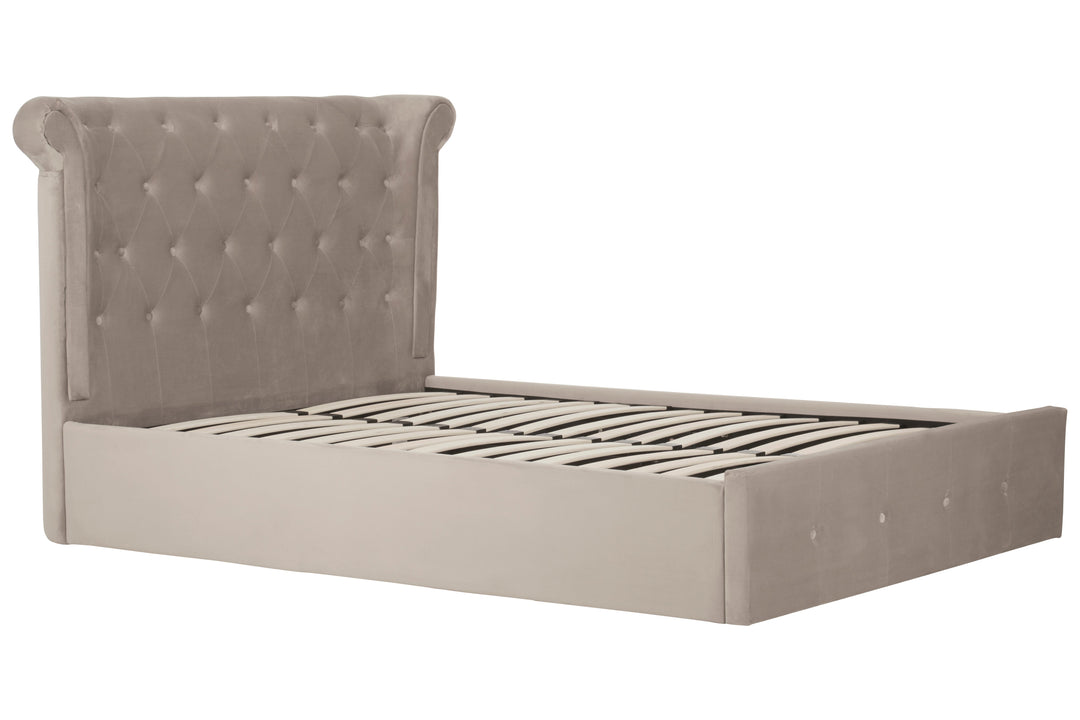Edison Ottoman Double Bed in Mink Velvet Upholstery