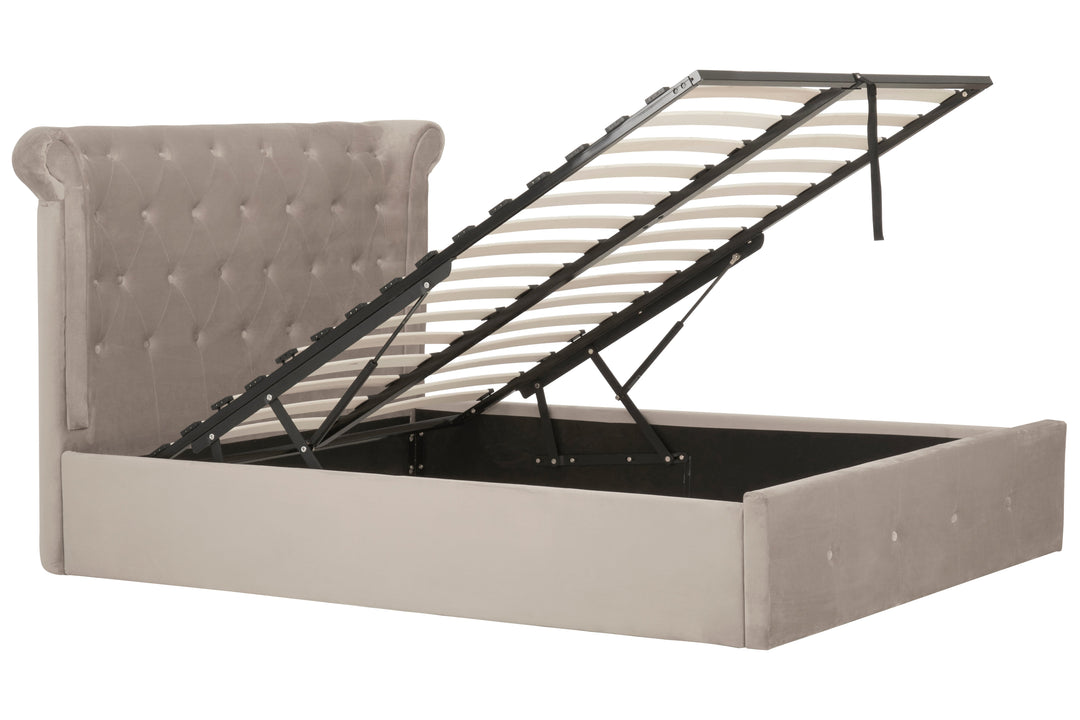 Edison Ottoman Double Bed in Mink Velvet Upholstery