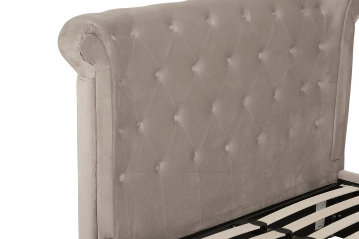 Lockwood Velvet Ottoman Bed – Mink (Double)