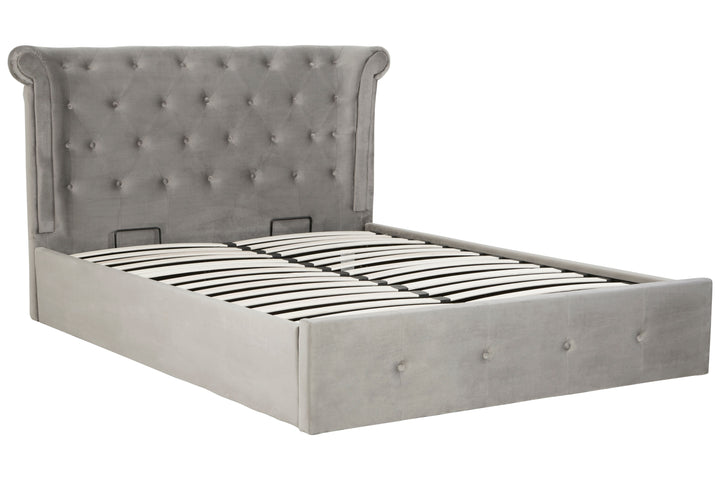 Edison Grey Brushed Velvet Ottoman King Bed