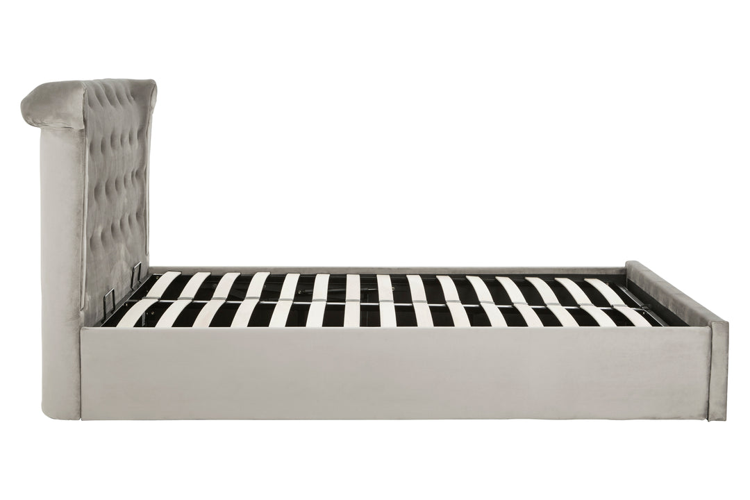 Edison Grey Brushed Velvet Ottoman King Bed