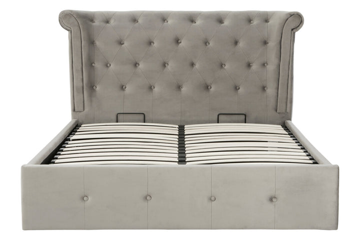 Lockwood Brushed Velvet Ottoman Bed – Grey (King)