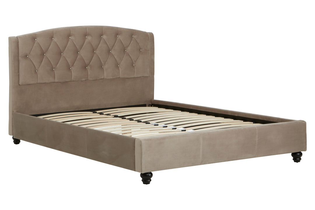 Josephine Double Bed in Mink Brushed Velvet Upholstery