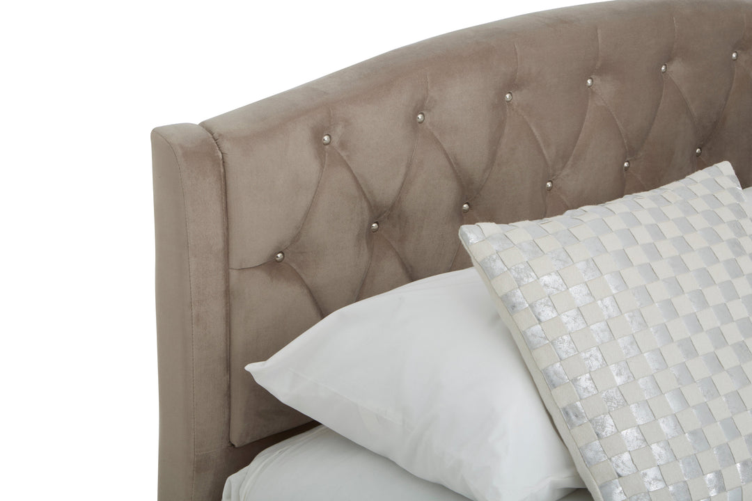 Josephine Double Bed in Mink Brushed Velvet Upholstery