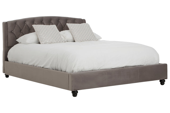 Josephine King Bed in Grey Velvet Upholstery