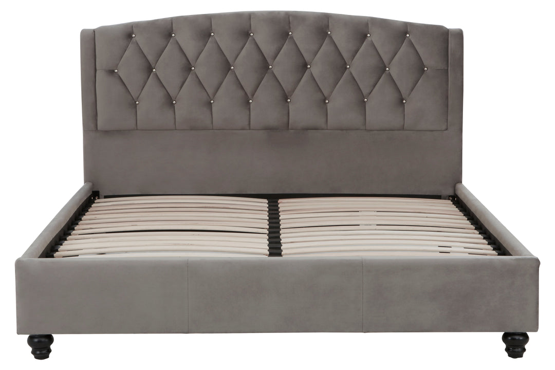 Josephine King Bed in Grey Velvet Upholstery