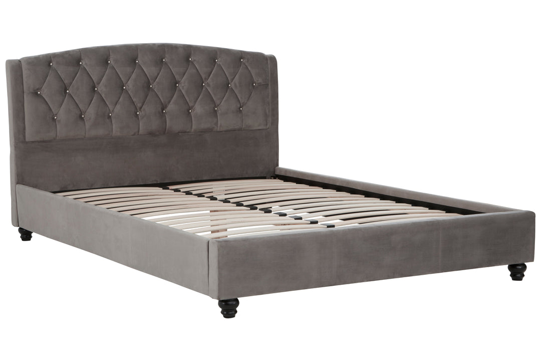 Josephine King Bed in Grey Velvet Upholstery