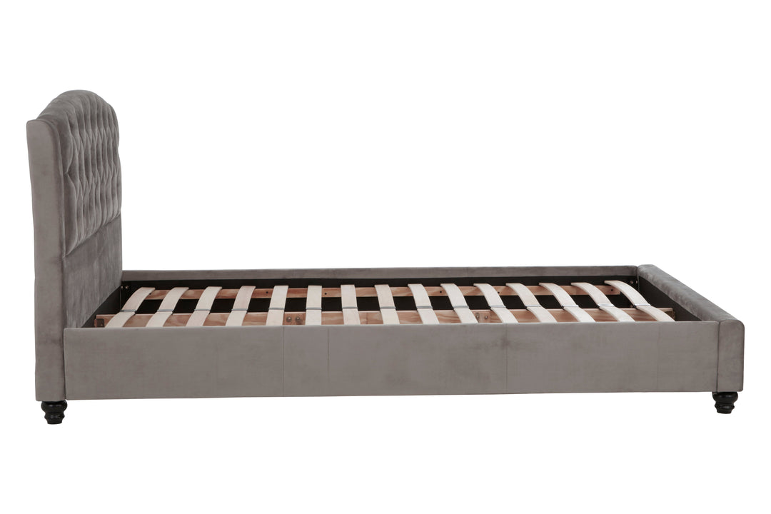 Josephine King Bed in Grey Velvet Upholstery
