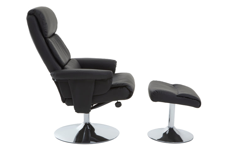 Denton Black Faux Leather Recliner with Matching Footstool