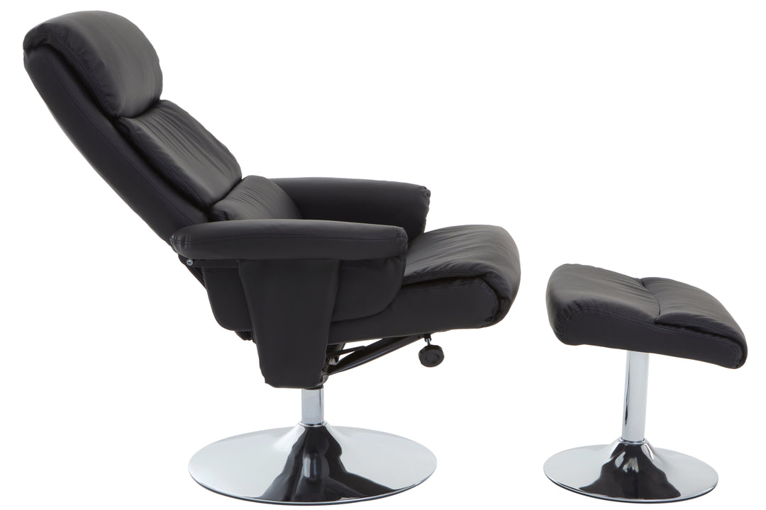 Denton Black Faux Leather Recliner with Matching Footstool