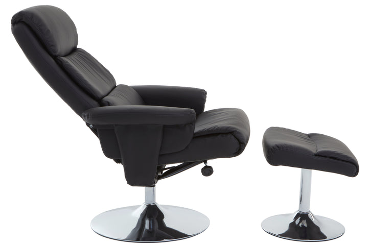 Denton Black Faux Leather Recliner with Matching Footstool