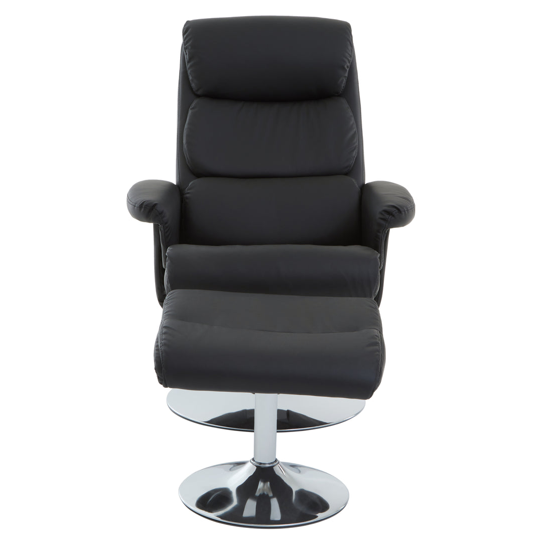 Denton Black Faux Leather Recliner with Matching Footstool
