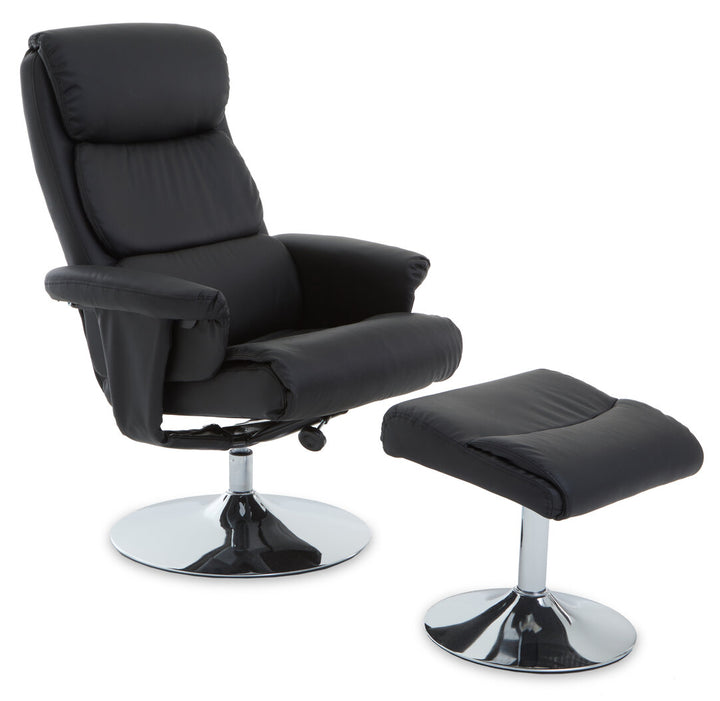 Verse Chair & Footstool – Black Leather Effect