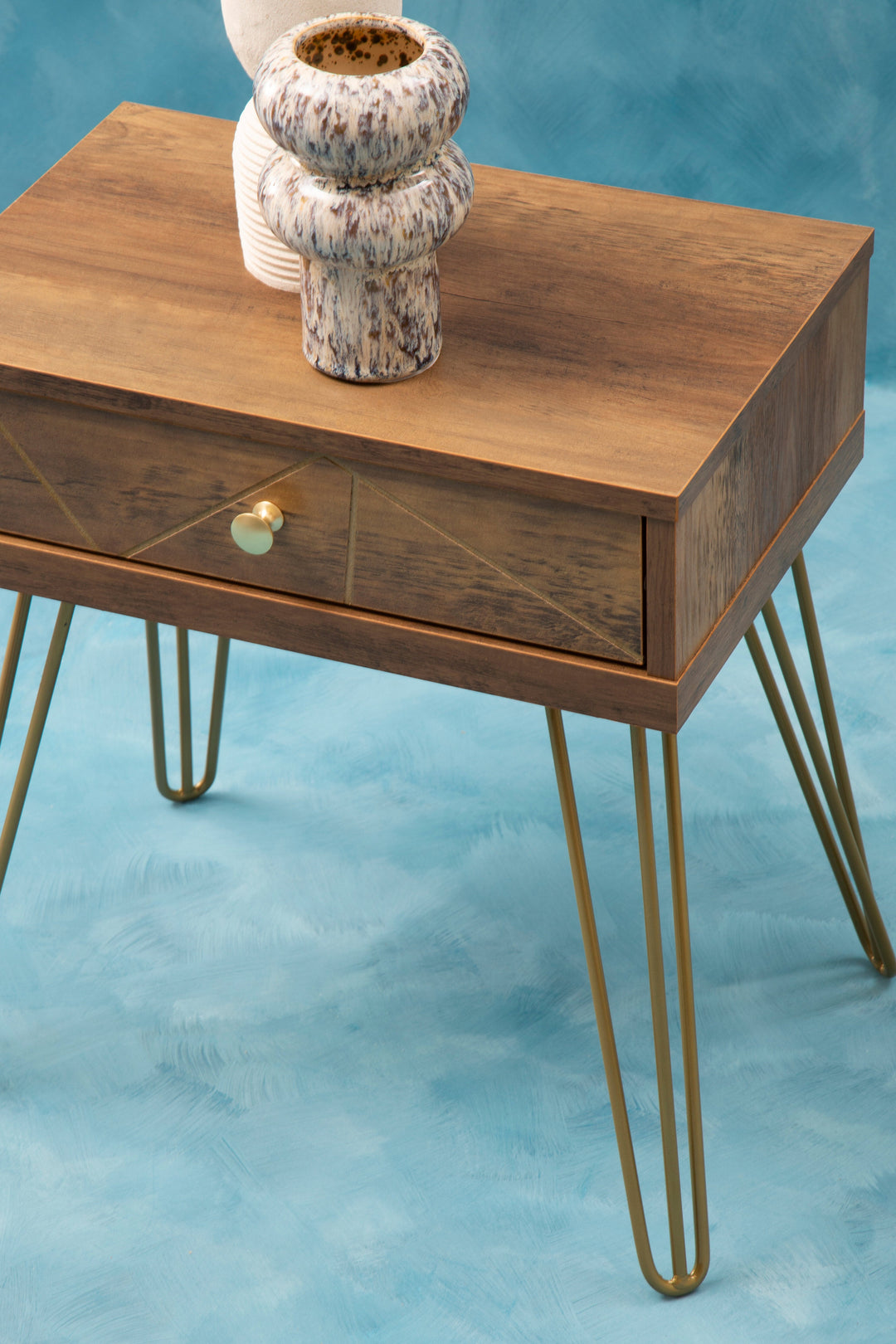 Flori Side Table with Single Drawer and Hairpin Legs