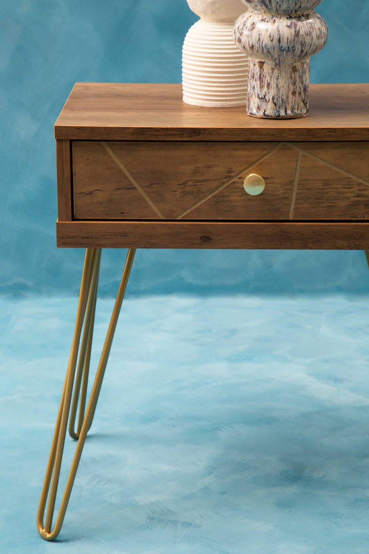 Flori Side Table with Single Drawer and Hairpin Legs