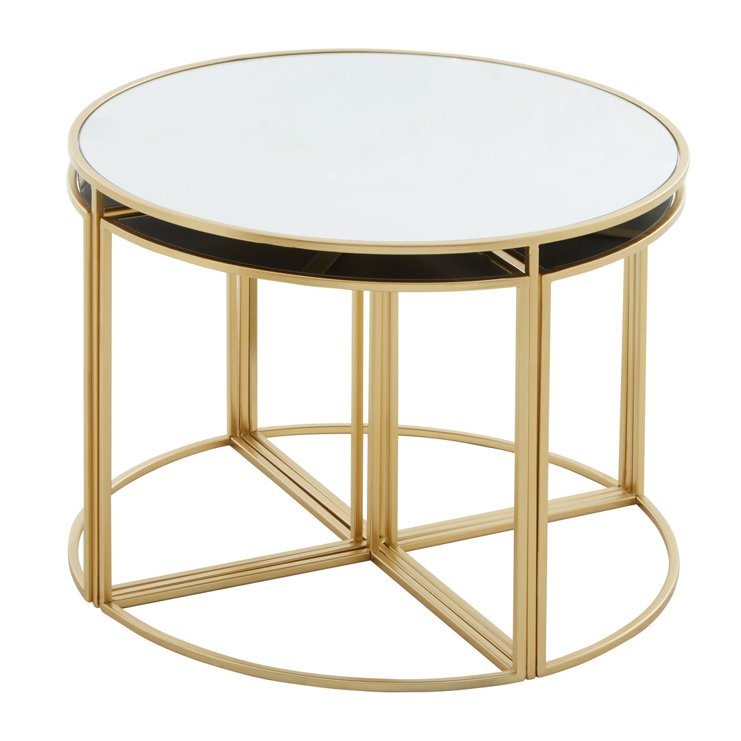 Jolie Nesting Tables – 5 Piece Set with Mirrored Tops and Gold Frame