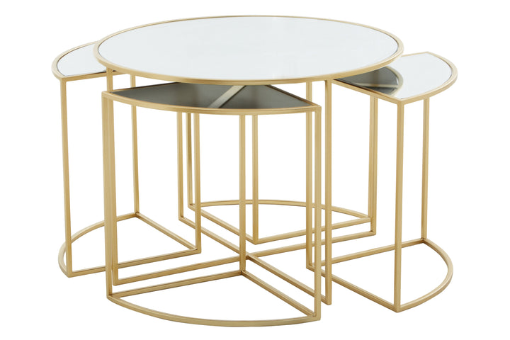 Jolie Nesting Tables – 5 Piece Set with Mirrored Tops and Gold Frame