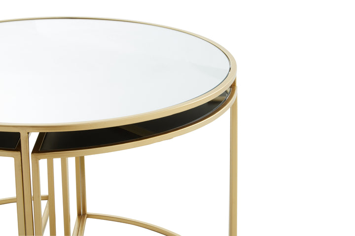 Jolie Nesting Tables – 5 Piece Set with Mirrored Tops and Gold Frame