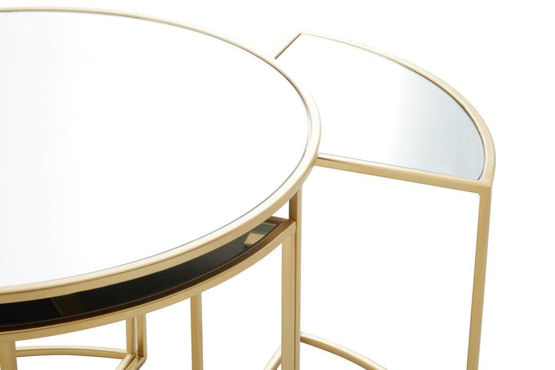 Jolie Nesting Tables – 5 Piece Set with Mirrored Tops and Gold Frame