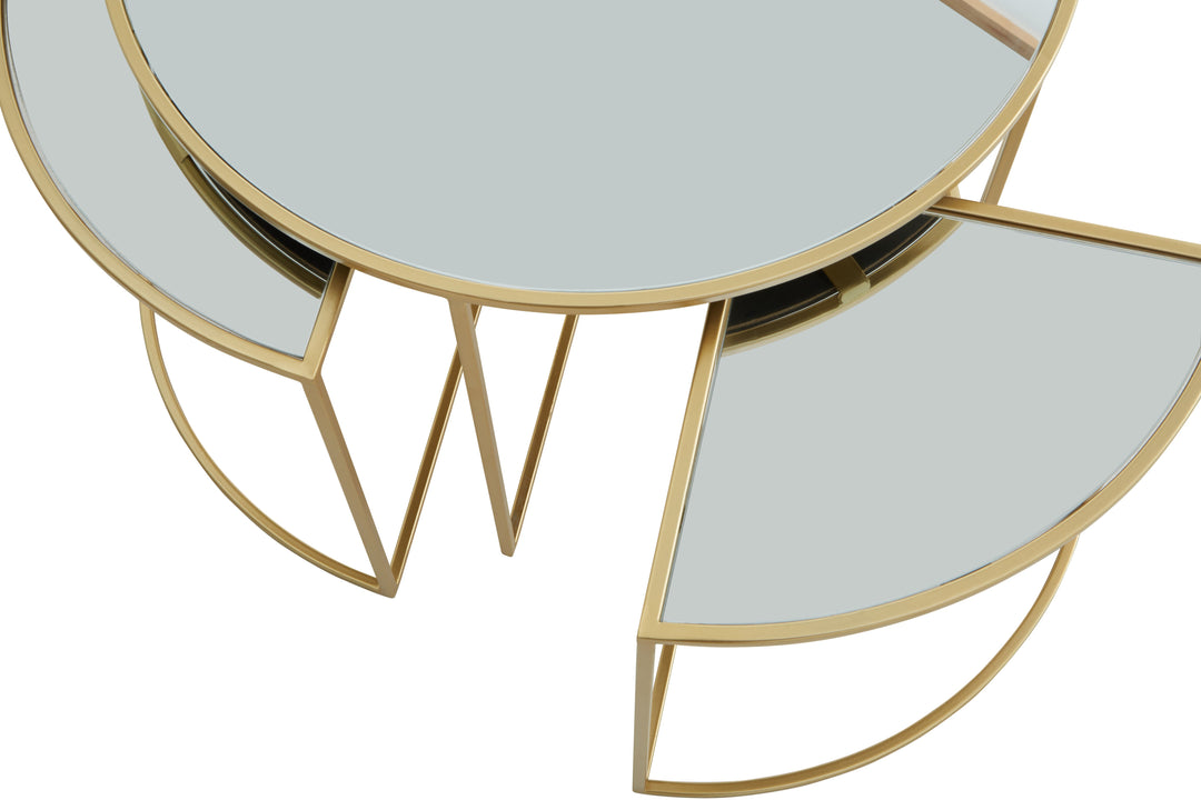 Jolie Nesting Tables – 5 Piece Set with Mirrored Tops and Gold Frame